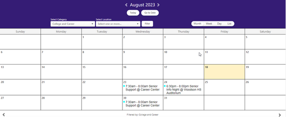 Career Center Calendar