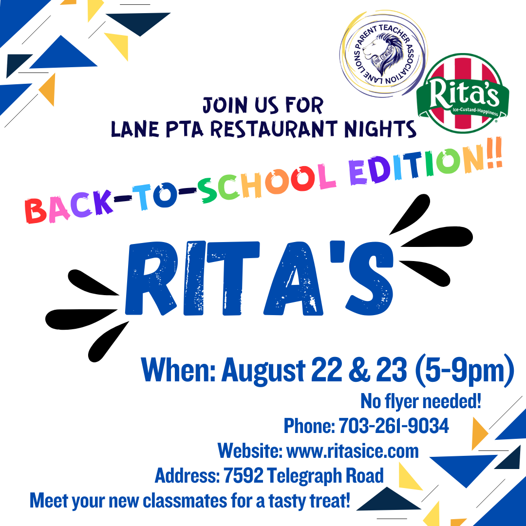 Rita's Italian Ice Restaurant Night August 22nd and 23rd 5 to 9 p.m.
