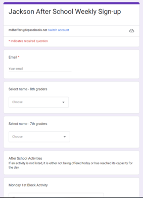 LJ After Hours Signup Form