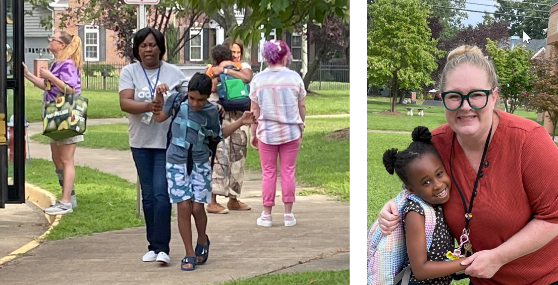 teachers greeting students on the first day