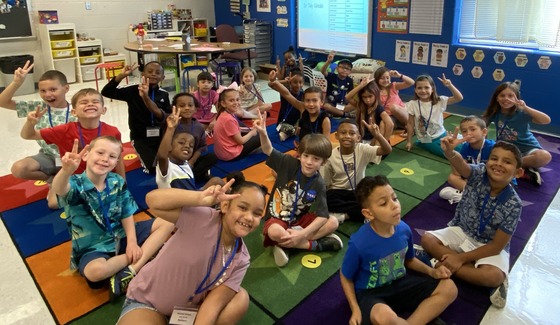 A classroom of happy students on the first day