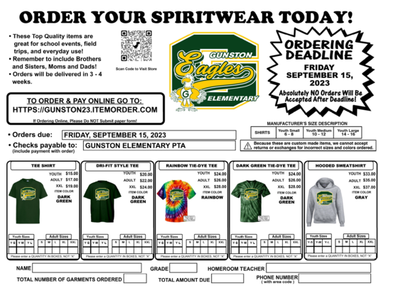 spirit wear order form