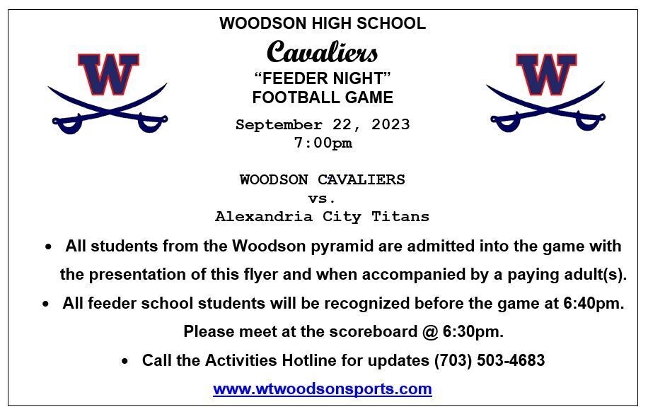 Woodson High School Feeder Night Game Flyer