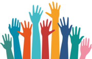 colorful hands raised