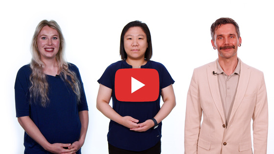 Three FCPS award winning teachers preparing to speak in a video.  Image includes a read and white play button.