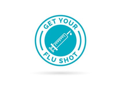 logo with picture of a shot saying 'Get your flu shot'