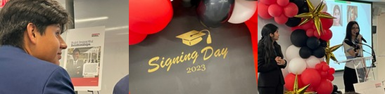 student listening to speaker