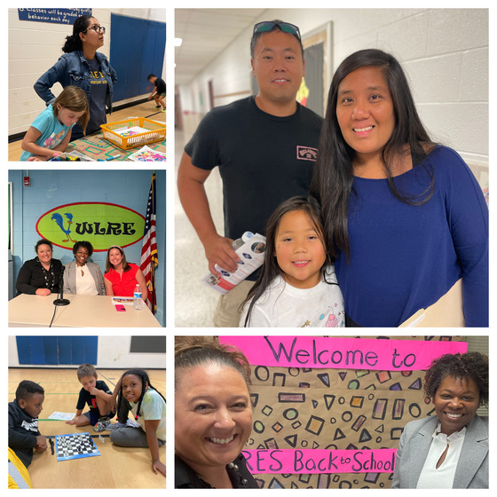 Photo collage of families, students, and staff at Back to School Night
