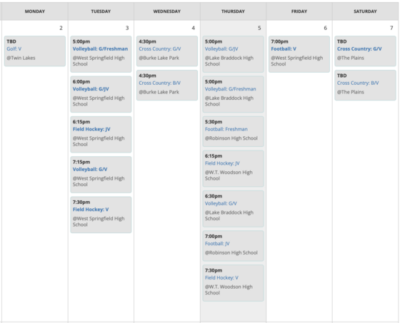 Spartan Sports Calendar, Oct 2-7