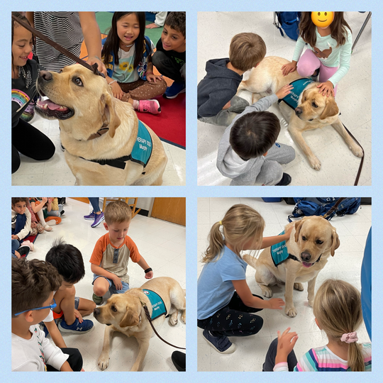 Murphy the therapy dog visited 1st grade classes this week and made everyone smile.