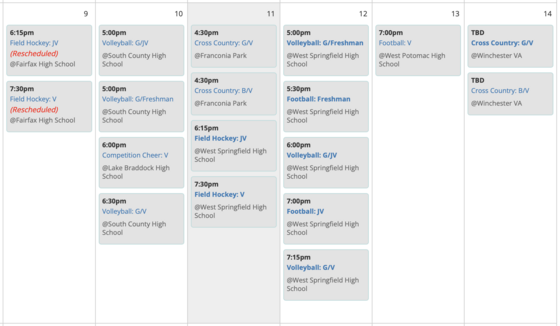 Spartan Sports Calendar, Week of Oct 9 - 14