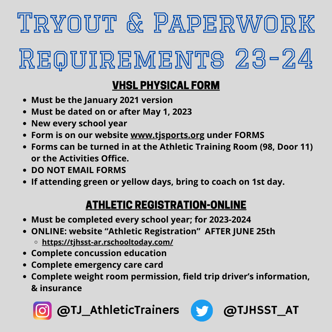 Tryout requirements for winter athletics at TJ