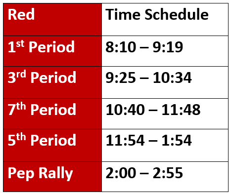 Pep Rally Bell Schedule