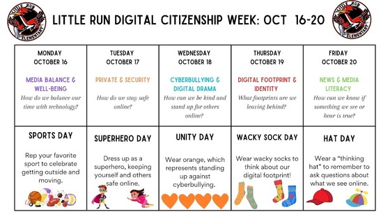 Digital Citizenship Week Calendar