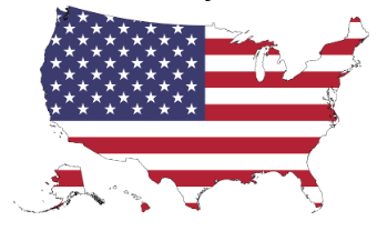 image of the map of the USA with the American Flag coloring