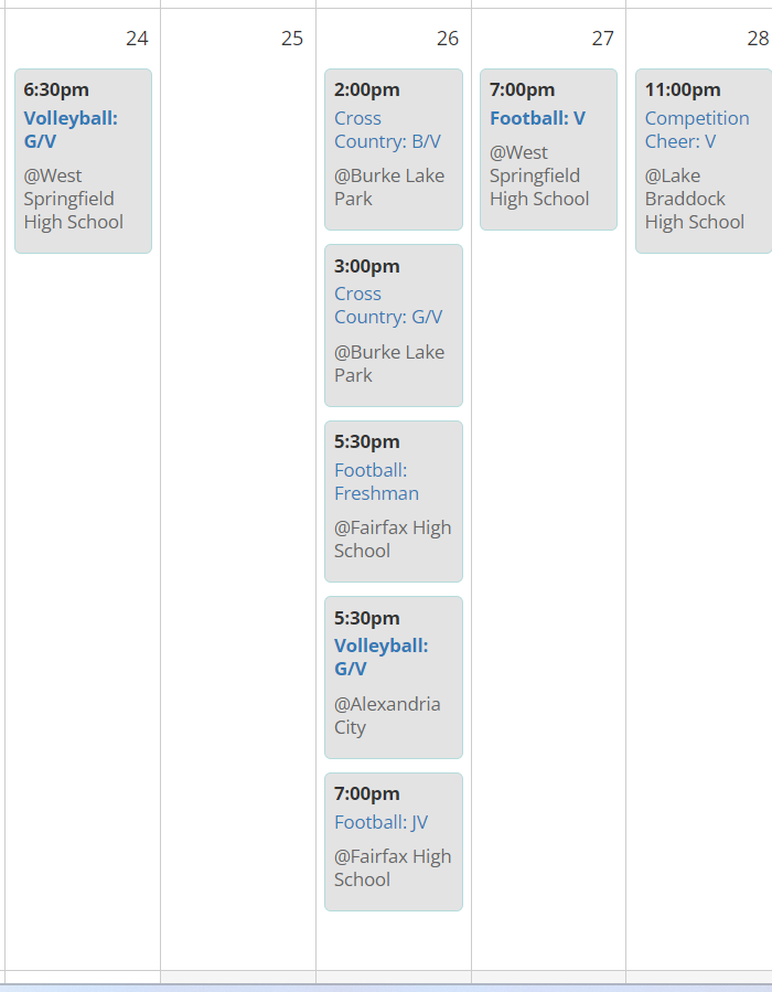 Spartan Sports Calendar, Week of October 23 - 28