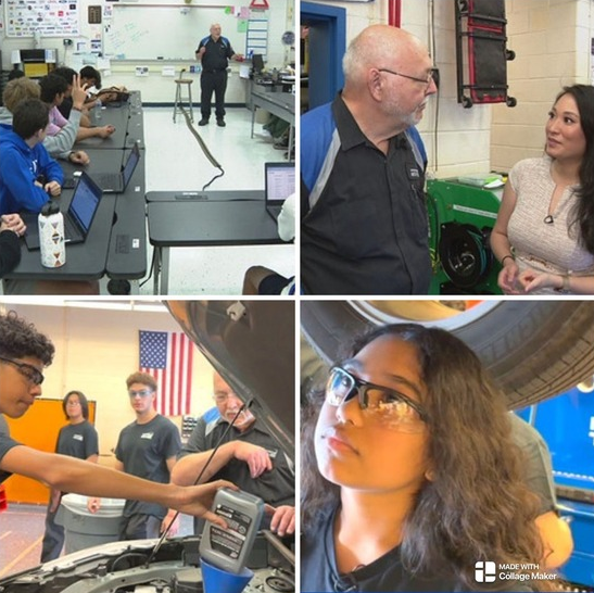 students and teacher working in Fairfax Auto Tech Program