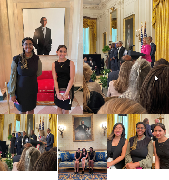 Students at White House posing and listening to First Lady Dr. Jill Biden speak
