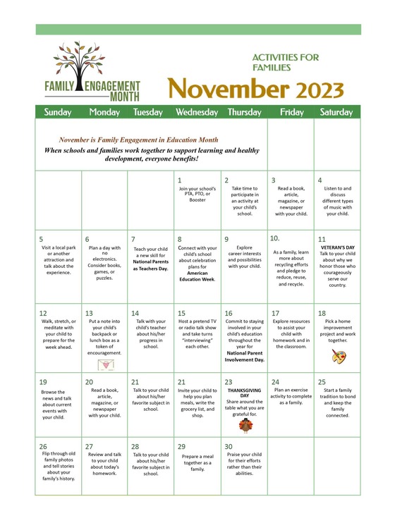 Family Engagement Calendar