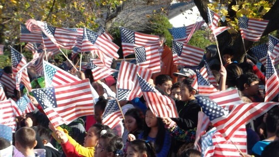Forestdale Students with Flags on Veterans Day 