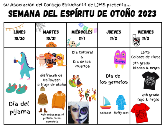 spirit week fall 2023- espanol
