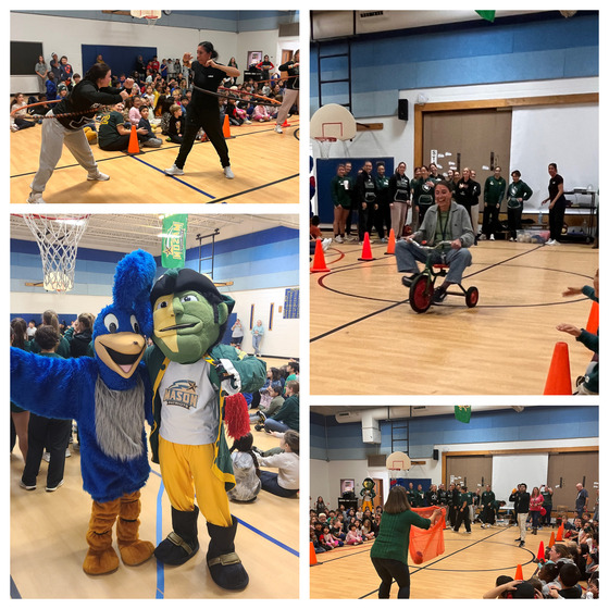 Collage of Little Run ES and George Mason Softball Pep Rally