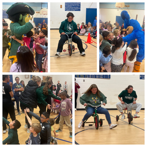 Collage of Little Run ES and George Mason Softball Pep Rally