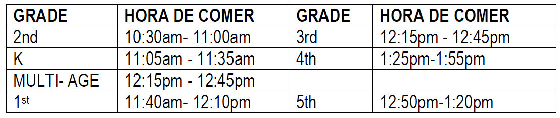 thanksgiving lunch schedule