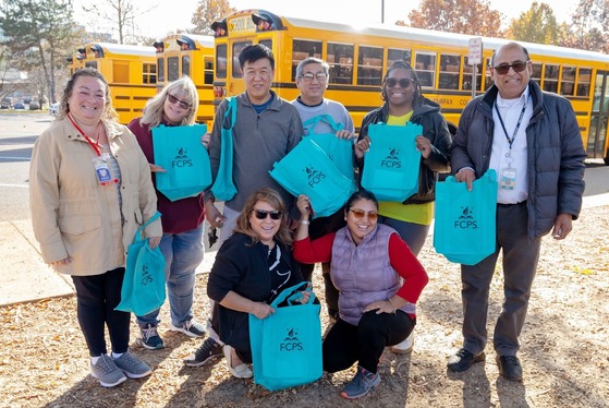 Bus drivers with their swag bags