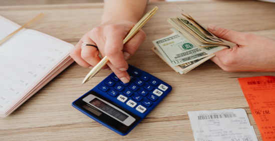 typing on a calculator