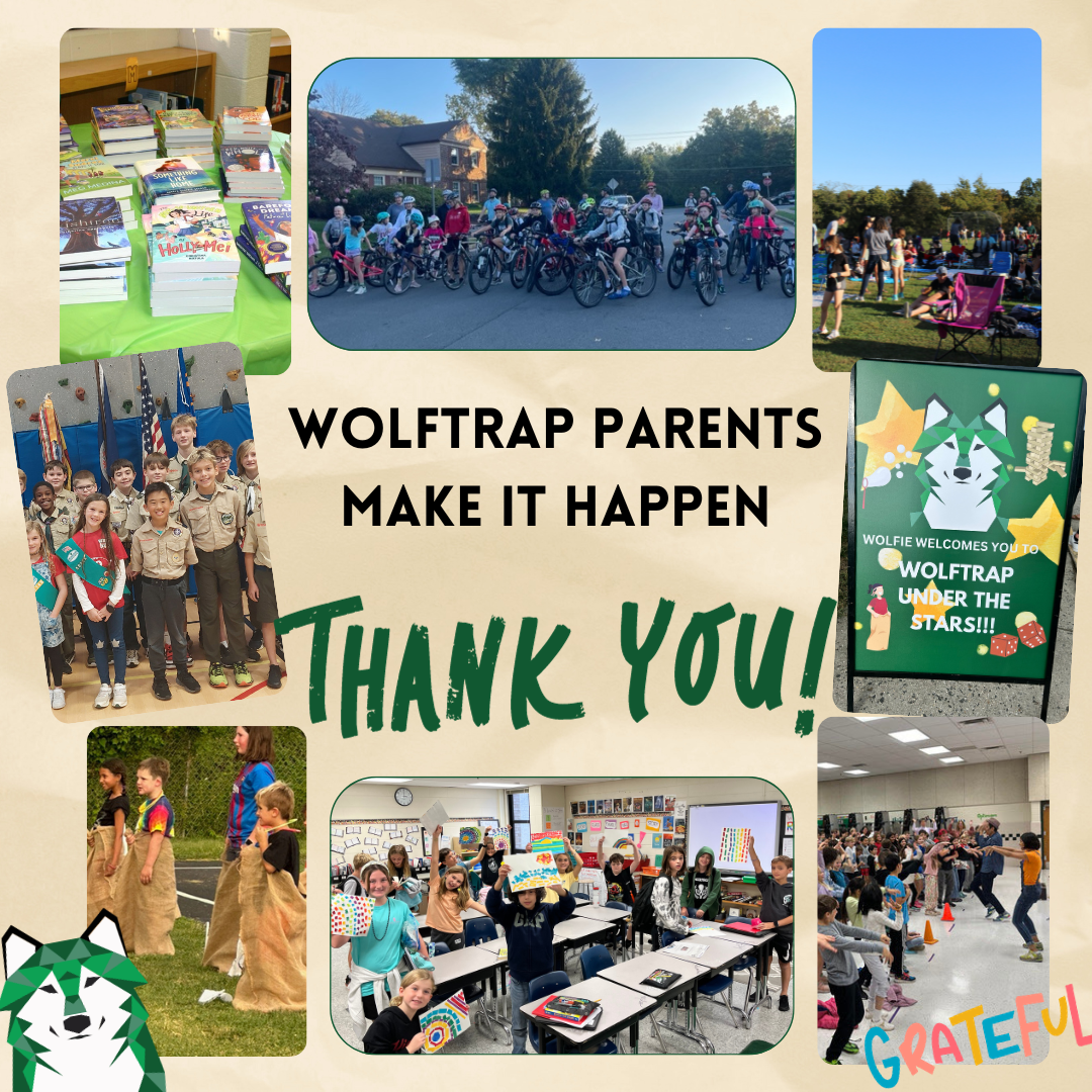 Thank you collage with images from wolftrap es pta events