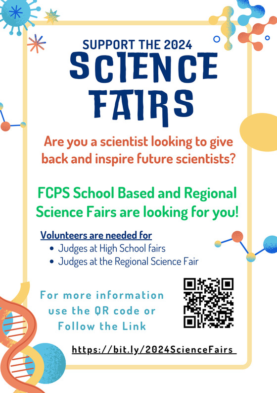 Flyer requesting people to volunteer for FCPS Science Fairs