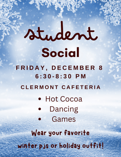 An image advertises the PTA student social.