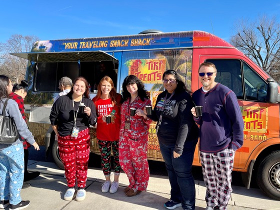 Clermont staff members enjoy Tiki Treats hot chocolate provided by the PTA.