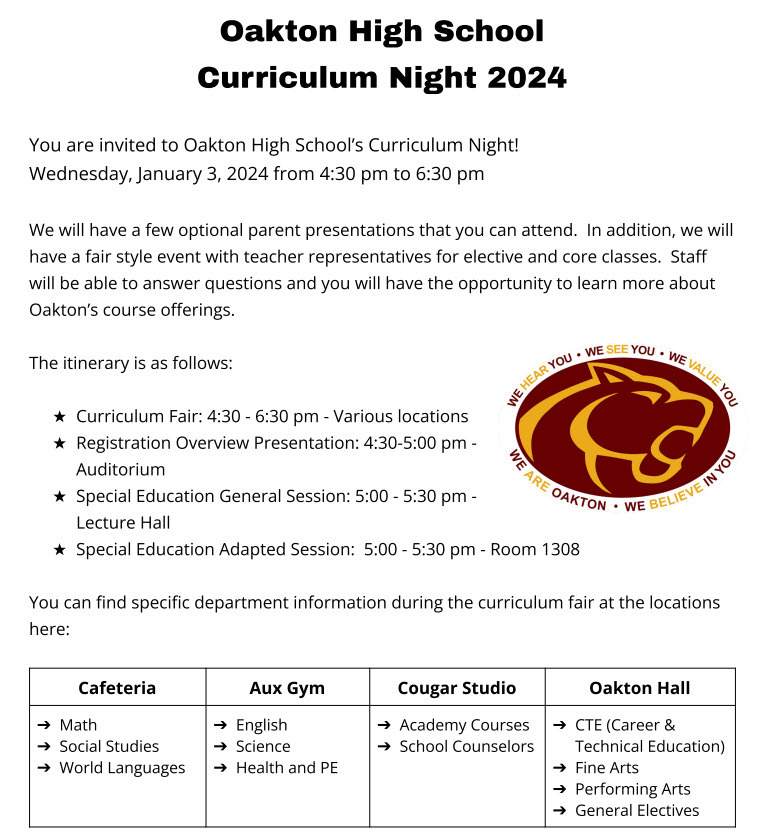 Curriculum Night Flyer 