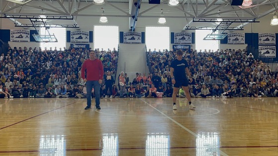 Mr. Greata performs at winter pep rally
