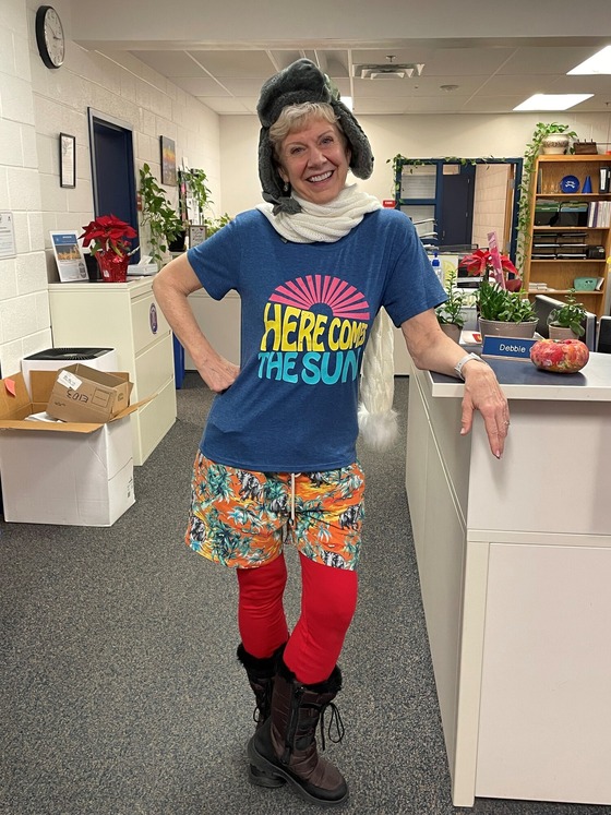 Ms. Glover in Student Services participates in Swinter Day