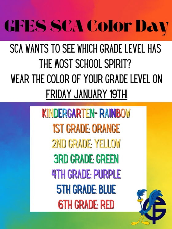 SCA Color Day Jan 19! Wear your class color