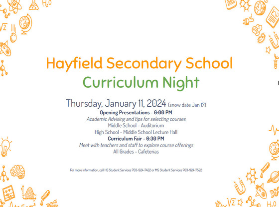 Hayfield Secondary Curriculum Night January 11th