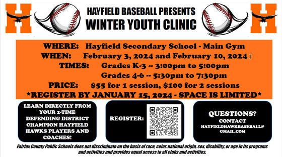Hayfield Baseball Clinic flyer