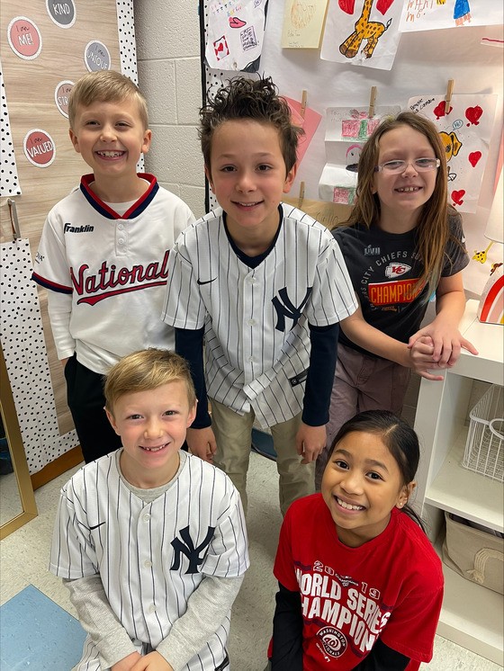 Students wearing sports jerseys for Jersey Day spirit day