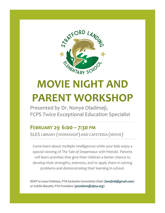 SLES Parent Workshop and Movie Night Flyer