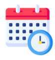 icon of a calendar with a clock on top