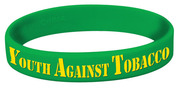 Green bracelet that says "Youth Against Tobacco" in yellow writing