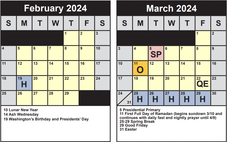 February and March FCPS Calendar