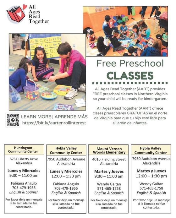 AART free pre school classes flyer