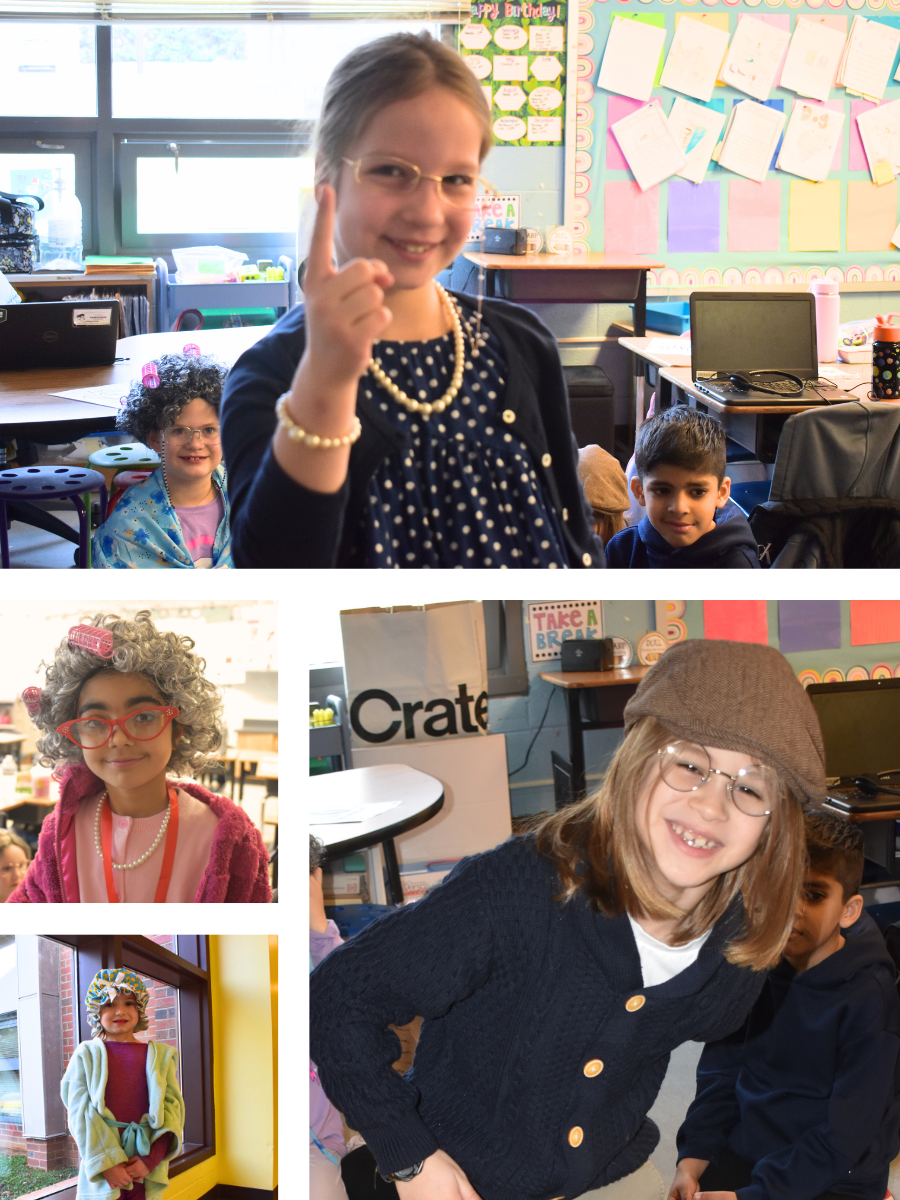 Pictures of 2nd graders on 100th day of school.