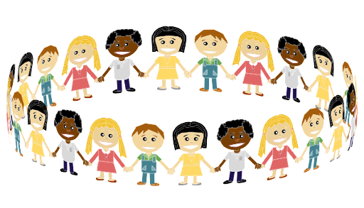 An image of cartoon children from various backgrounds holding hands in a circle