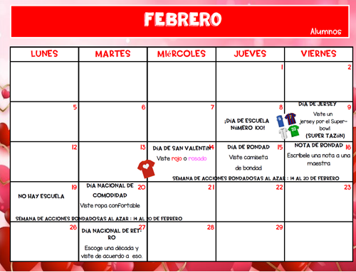 February Family fun calendar Spanish