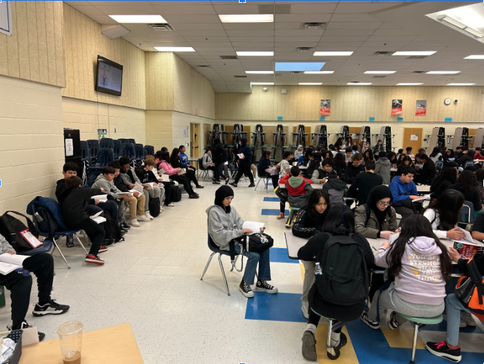 students gathered in cafeteria